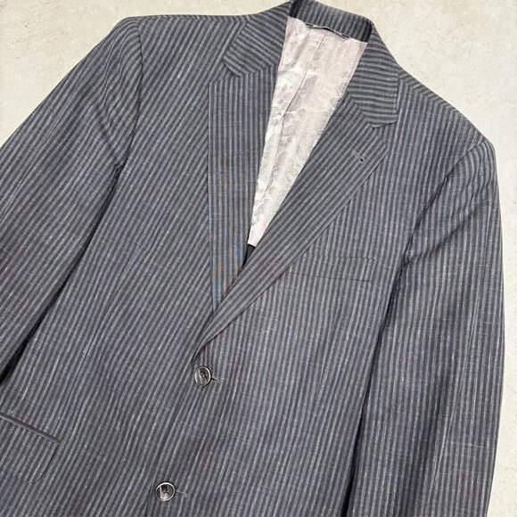 Jack Victor Wool Linen Silk Blazer Half Lined Sport Coat Striped Grey 40R - Picture 2 of 9